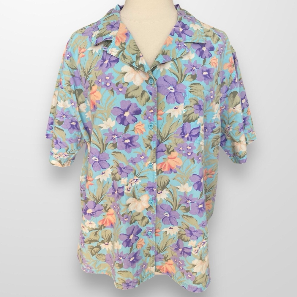 Bobbie Brooks Woman Size 22 / 24W Top‎ Shirt Button Front Floral Hawaiian - Picture 8 of 8